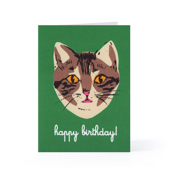 Happy Birthday Blank Card (Green Cat)