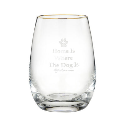 Stemless Wine Glasses (Gold Rimmed) - Home Is Where The Dog Is (Set Of Four)