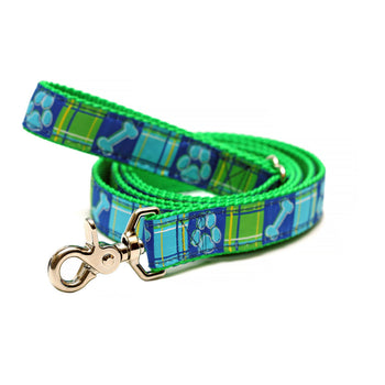 Rita Bean Dog Leash - Prep School Madras (Blue/Green)